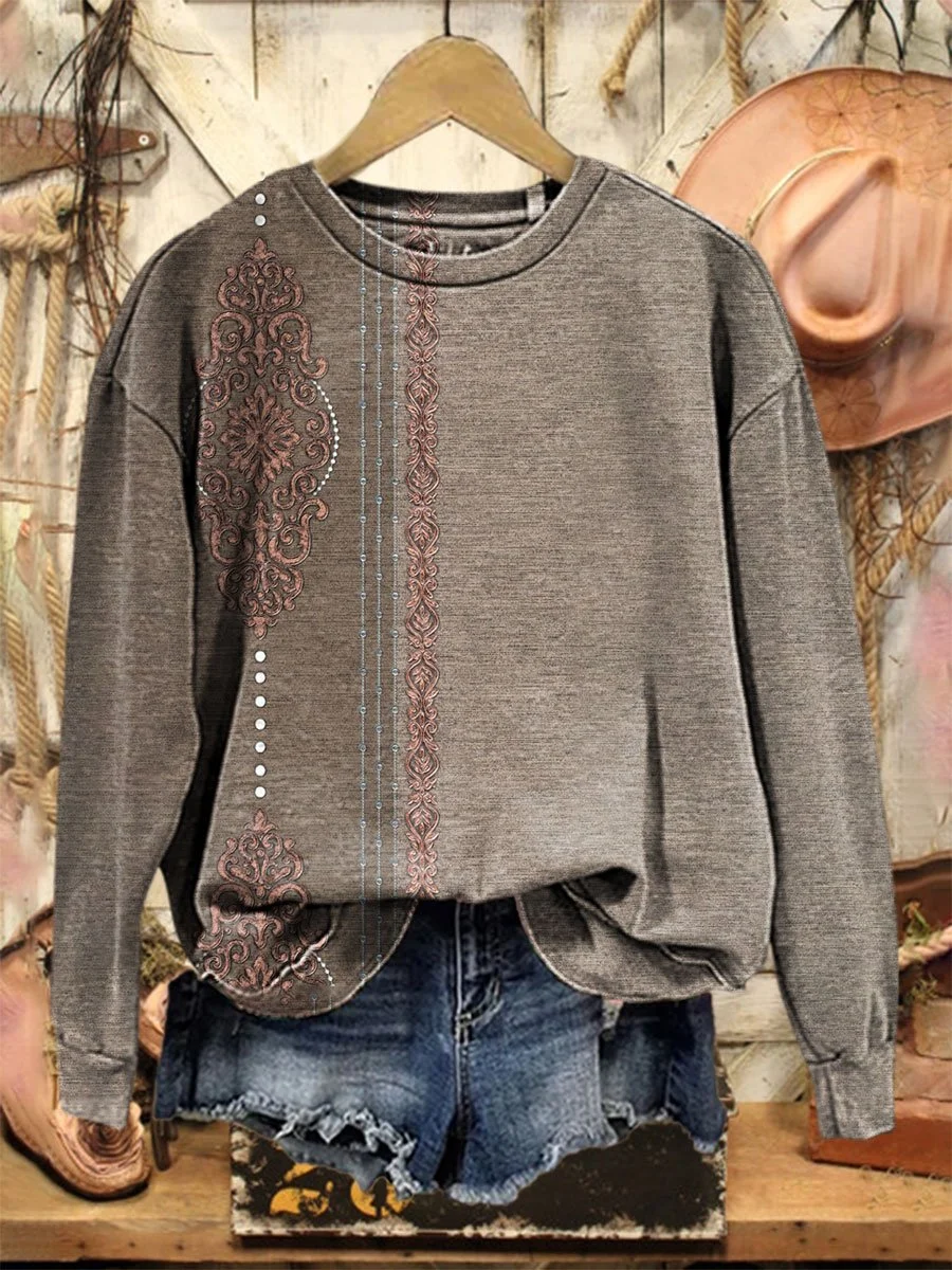 Lässig Rundhals Ethnisch Sweatshirt Print