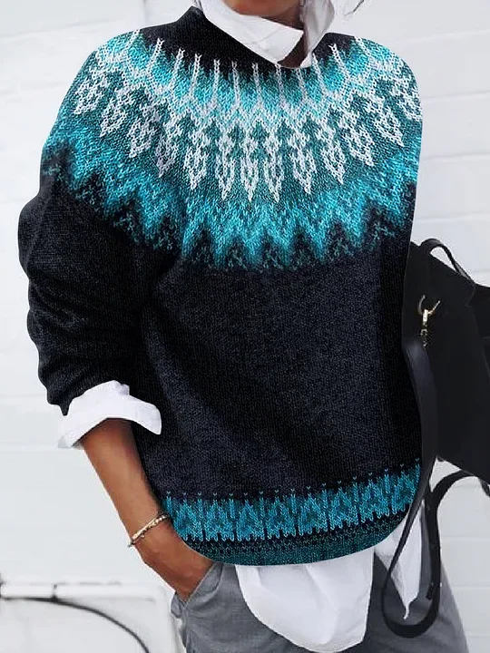 Damen Abstrakt Langarm Bequem Lässig Print Pullover