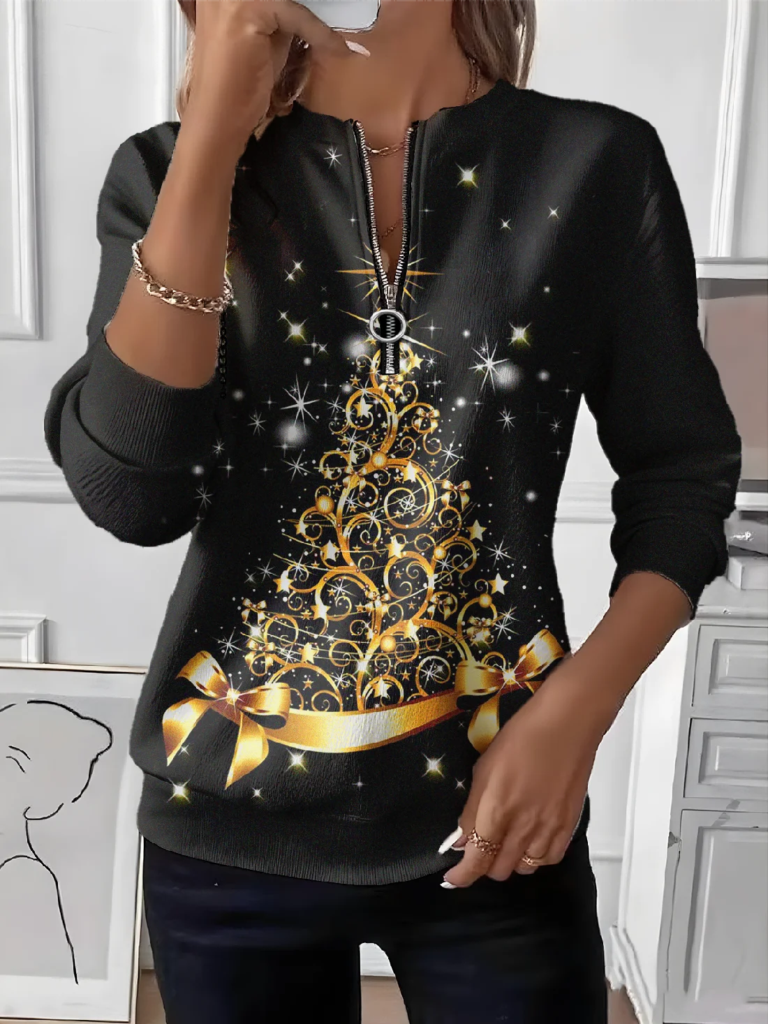 Retro Rundhals Weihnachten Sweatshirt