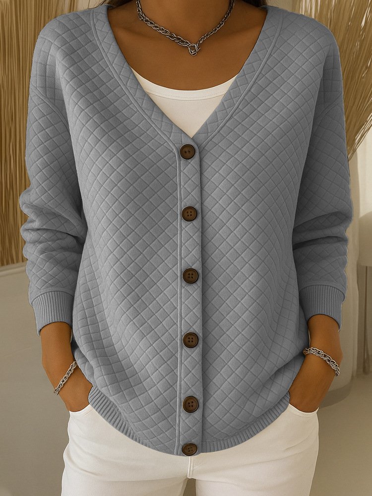 Damen Baumwolle Geometrisch Langarm Bequem Lässig Strickjacke