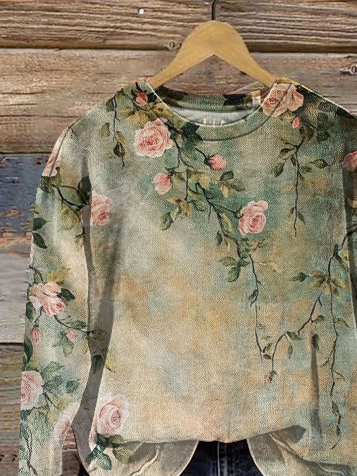 Lässig Rundhals Geblümt Sweatshirt Print