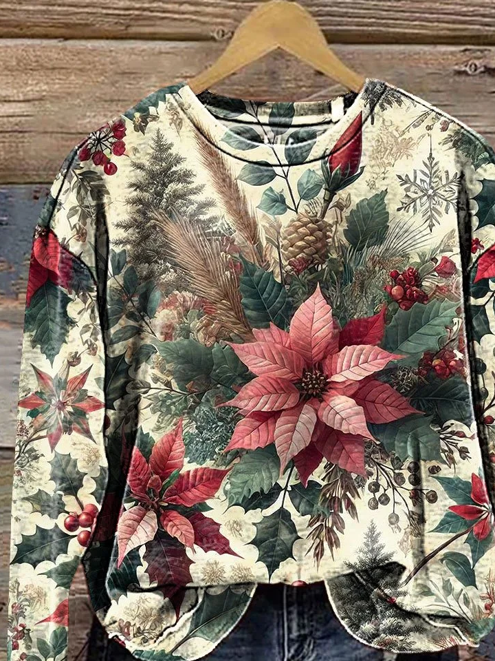 Lässig Rundhals Geblümt Sweatshirt Print