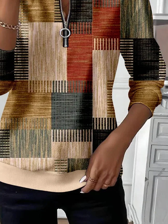 Lässig Rundhals Abstrakt Sweatshirt Print