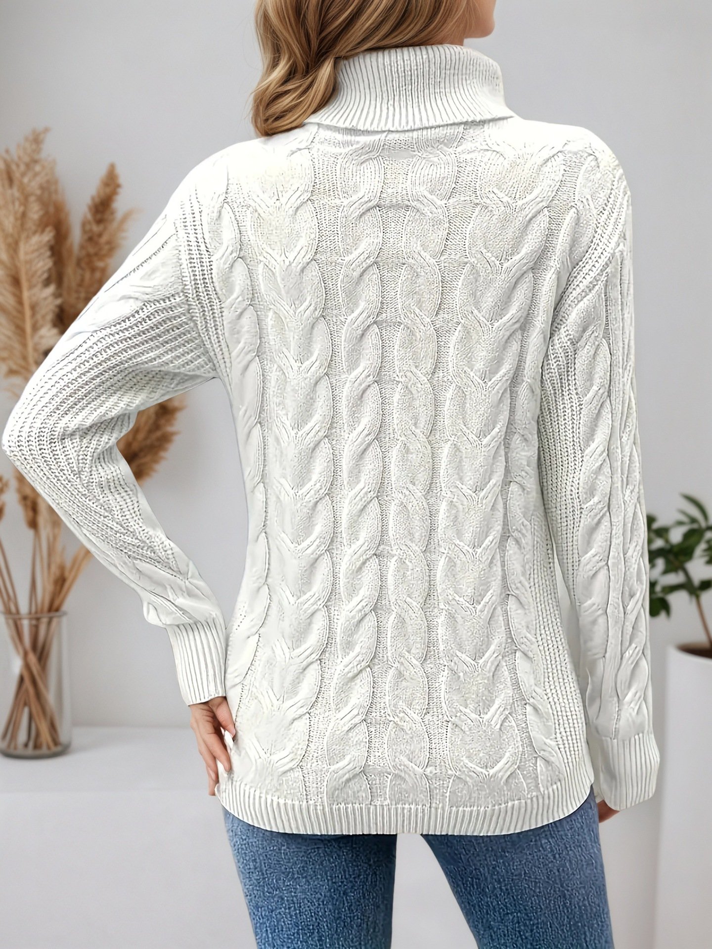 Damen Unifarben Langarm Bequem Lässig Pullover