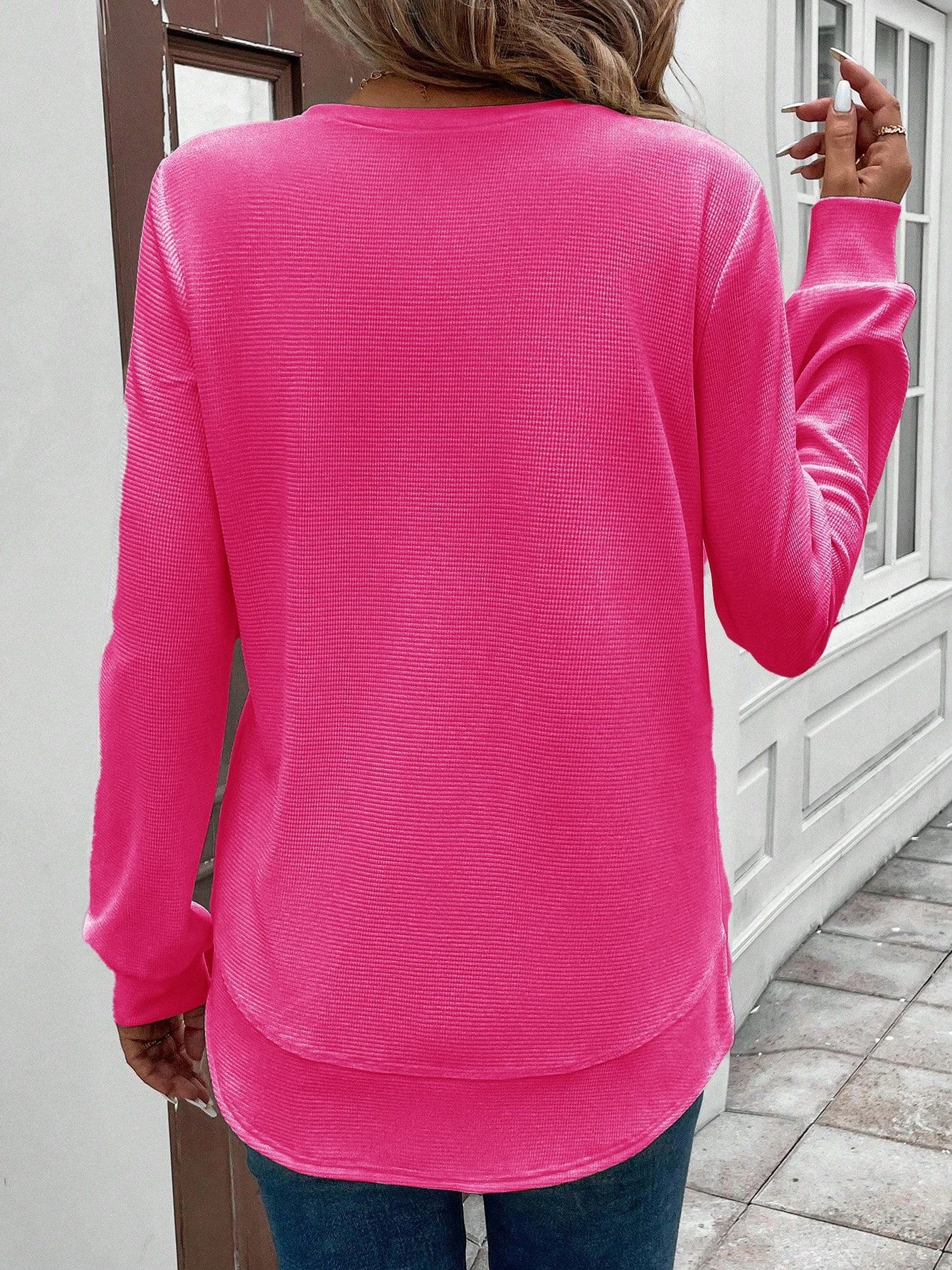 Retro Rundhals Unifarben Sweatshirt Jacquard