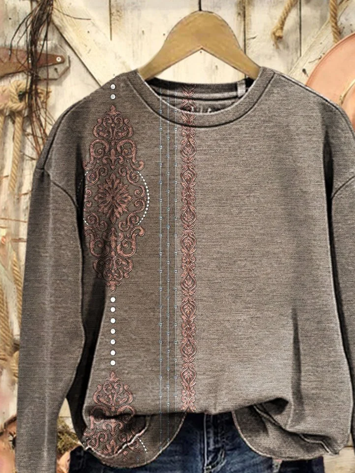 Lässig Rundhals Ethnisch Sweatshirt Print