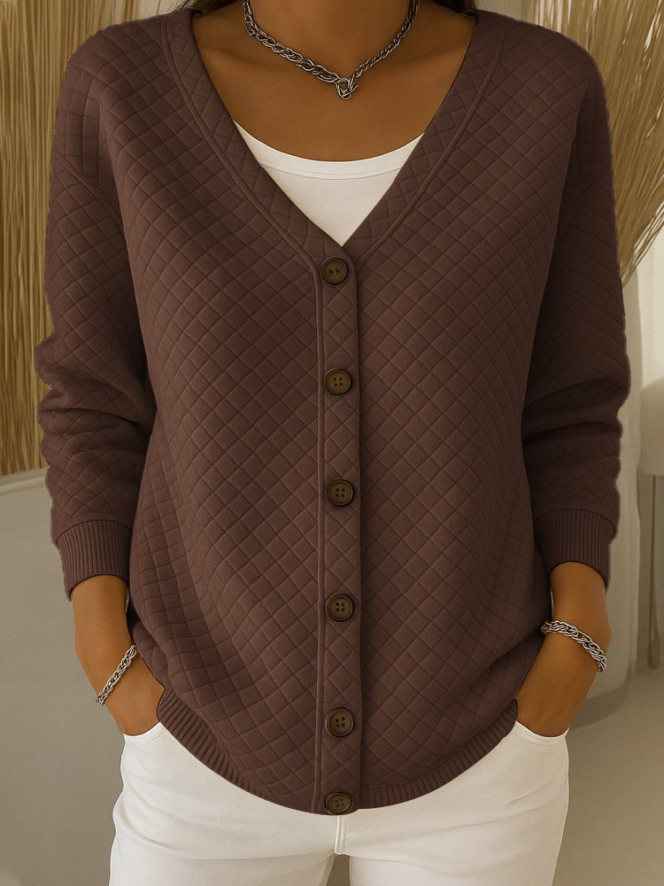 Damen Baumwolle Geometrisch Langarm Bequem Lässig Strickjacke