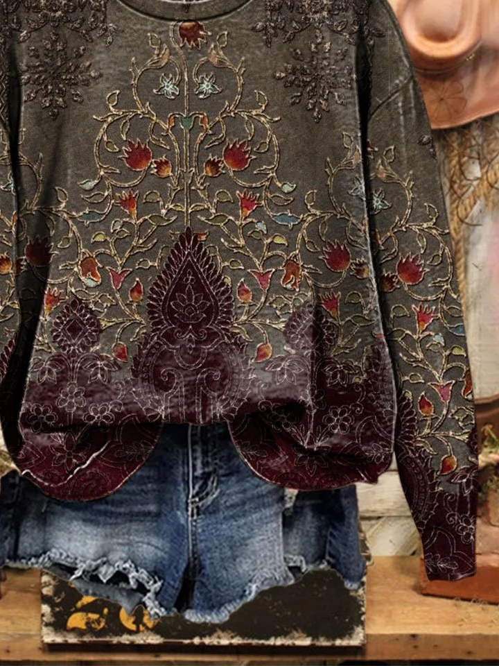 Lässig Rundhals Geblümt Sweatshirt Print