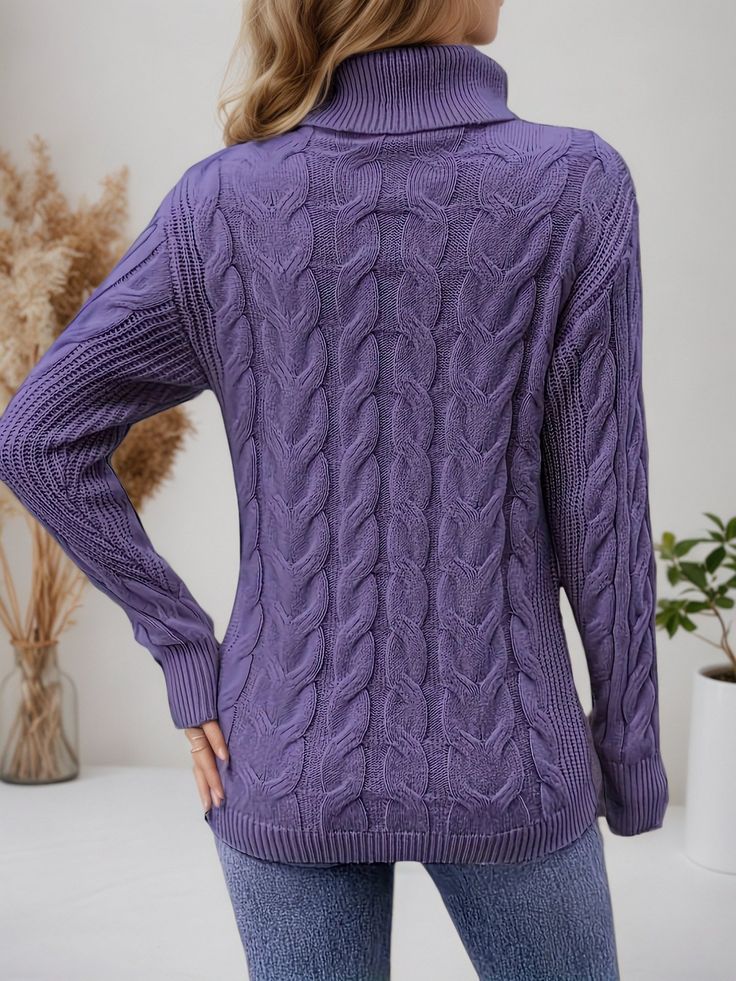 Damen Unifarben Langarm Bequem Lässig Pullover