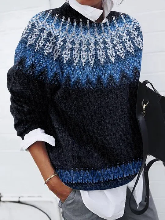 Damen Abstrakt Langarm Bequem Lässig Print Pullover