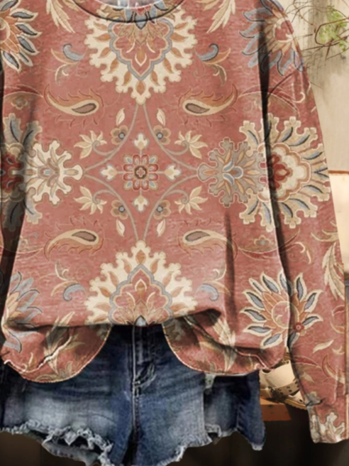 Lässig Rundhals Geblümt Sweatshirt Print