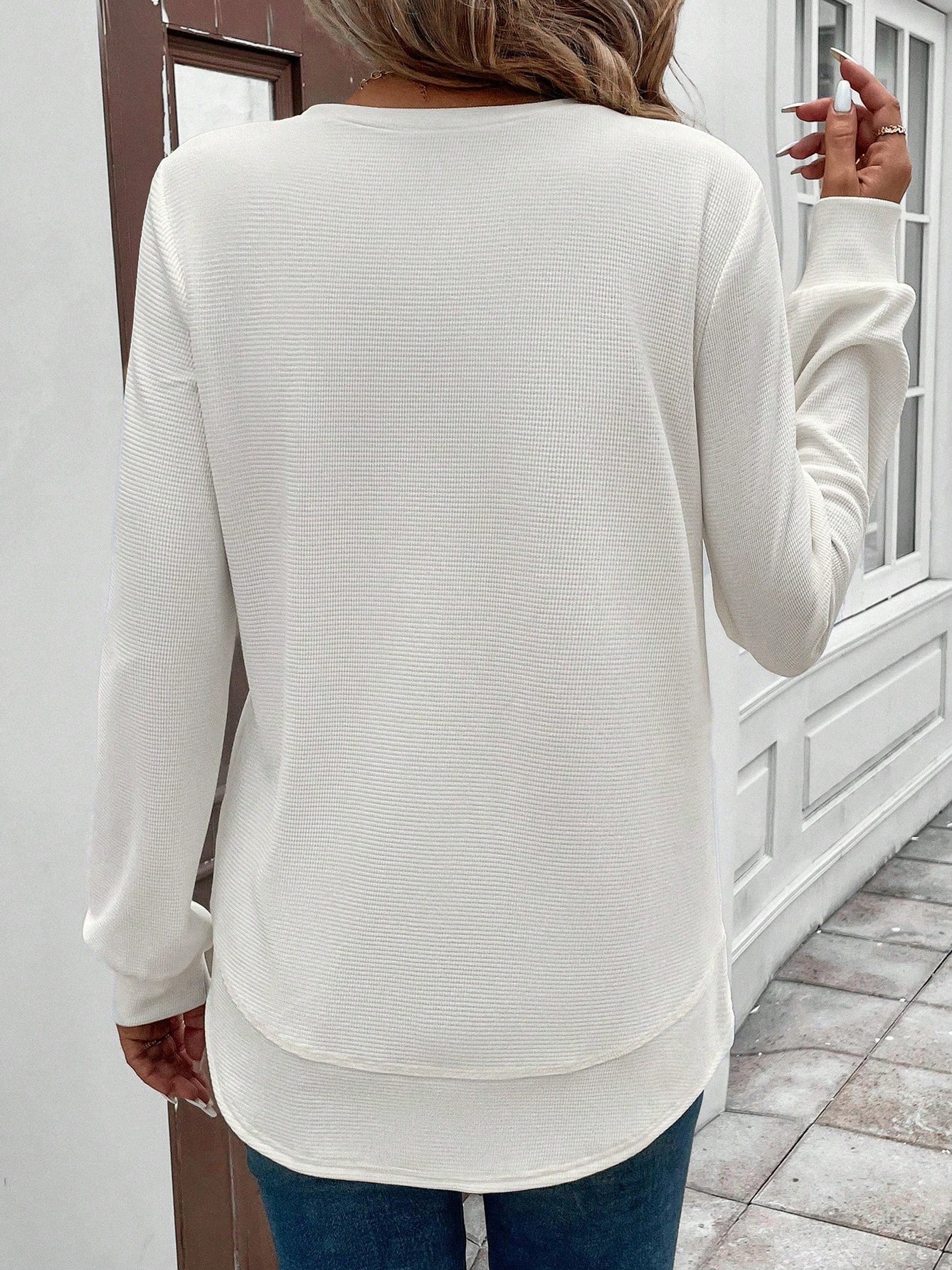 Retro Rundhals Unifarben Sweatshirt Jacquard