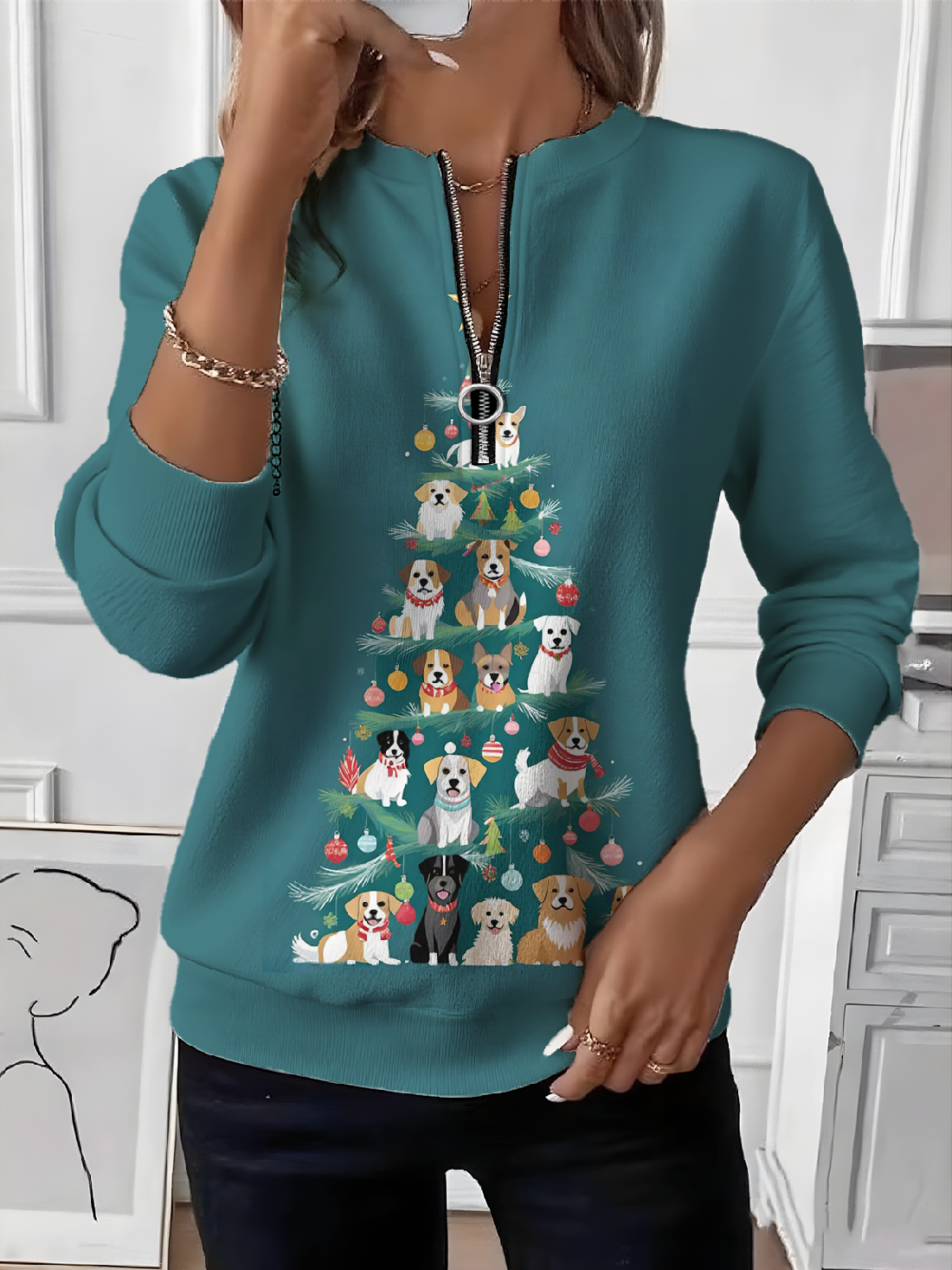 Retro Rundhals Weihnachten Sweatshirt