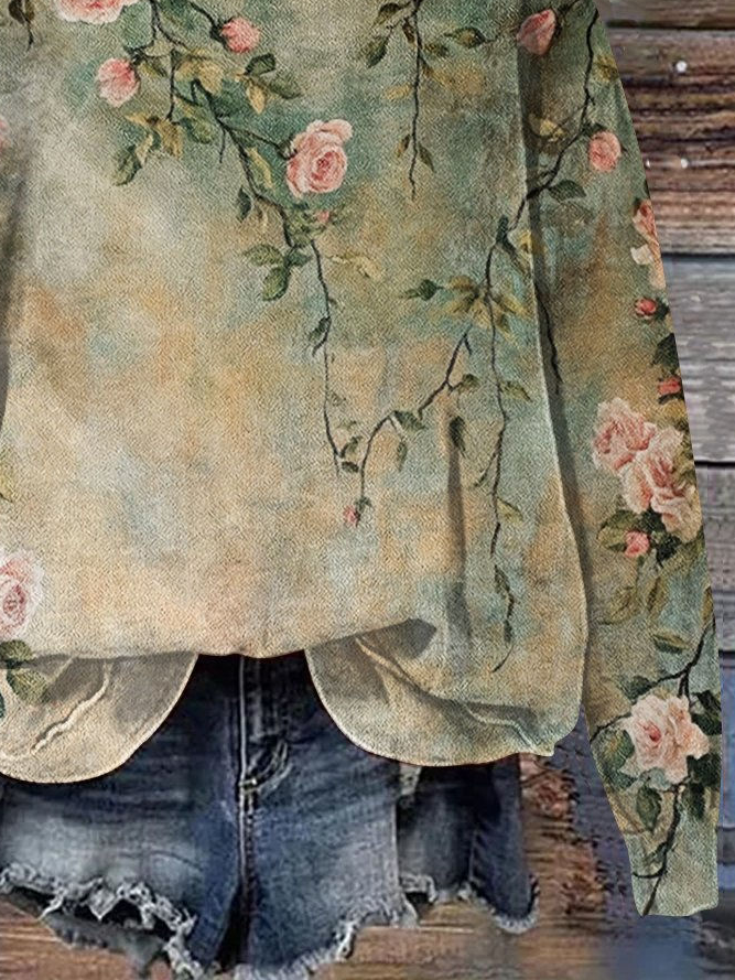 Lässig Rundhals Geblümt Sweatshirt Print