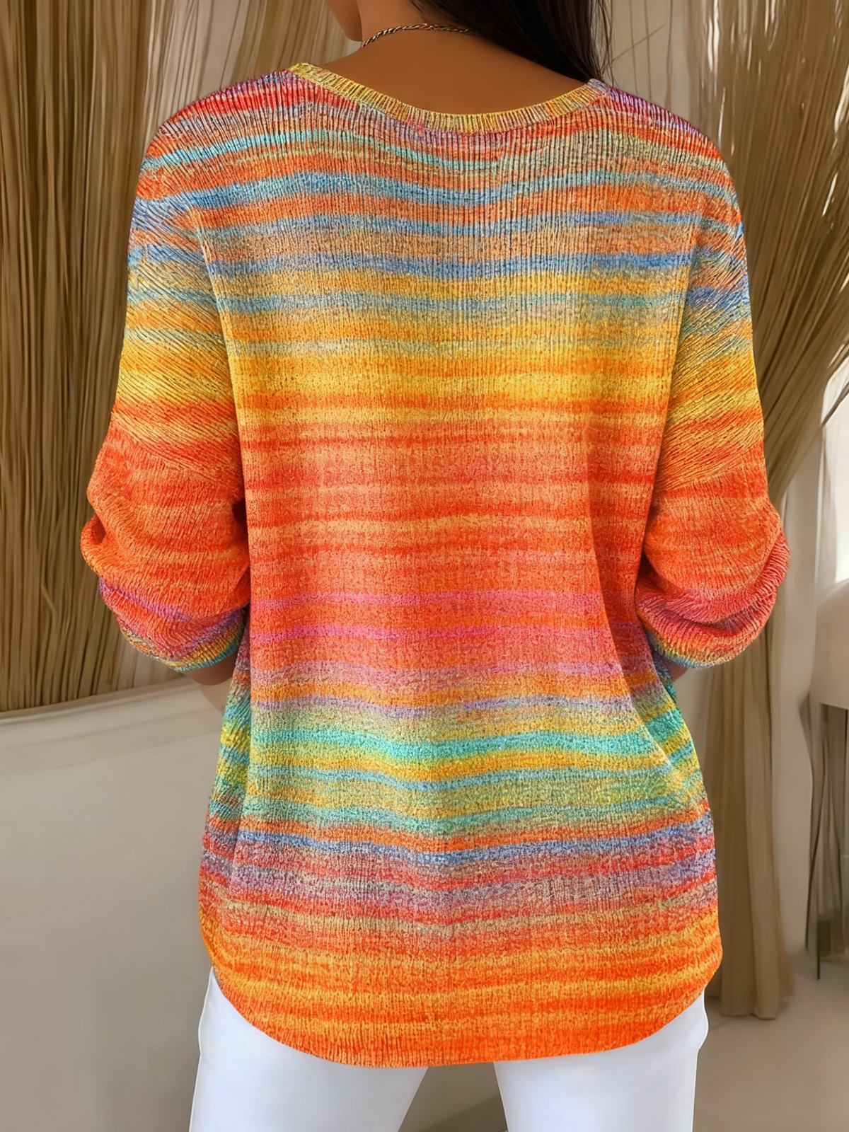 Damen Baumwolle Farbverlauf Langarm Bequem Lässig Pullover