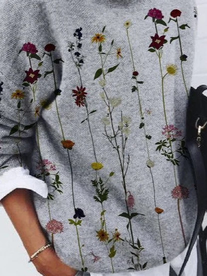 Damen Geblümt Langarm Bequem Lässig Print Pullover