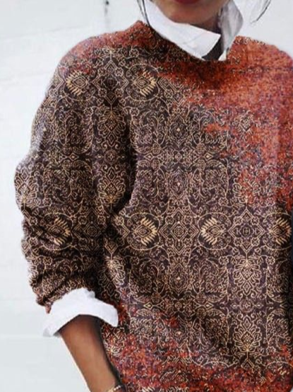 Damen Abstrakt Langarm Bequem Lässig Print Pullover