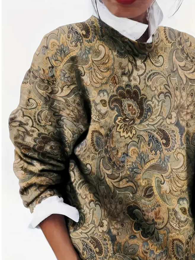 Damen Geblümt Langarm Bequem Lässig Print Pullover