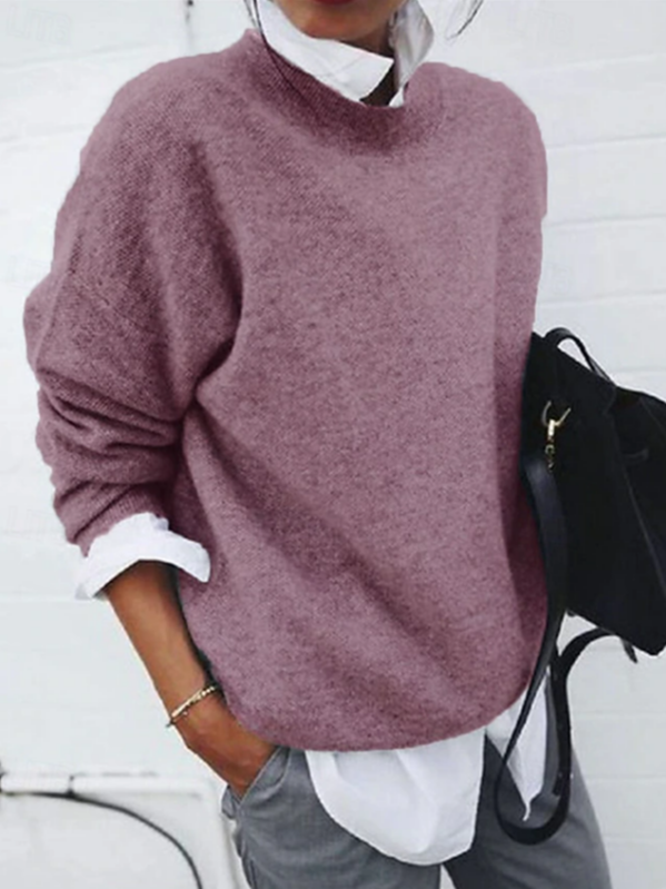 Damen Unifarben Langarm Bequem Lässig Print Pullover