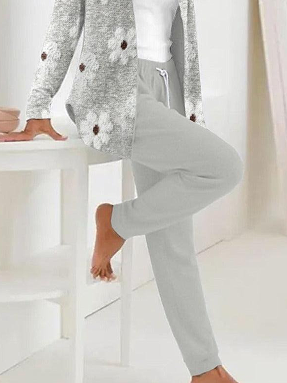 Damen Geblümt Print Zweiteiliges Set Täglich Langarm Lässig Frühling/Herbst Mantel mit Hosen Matching Set