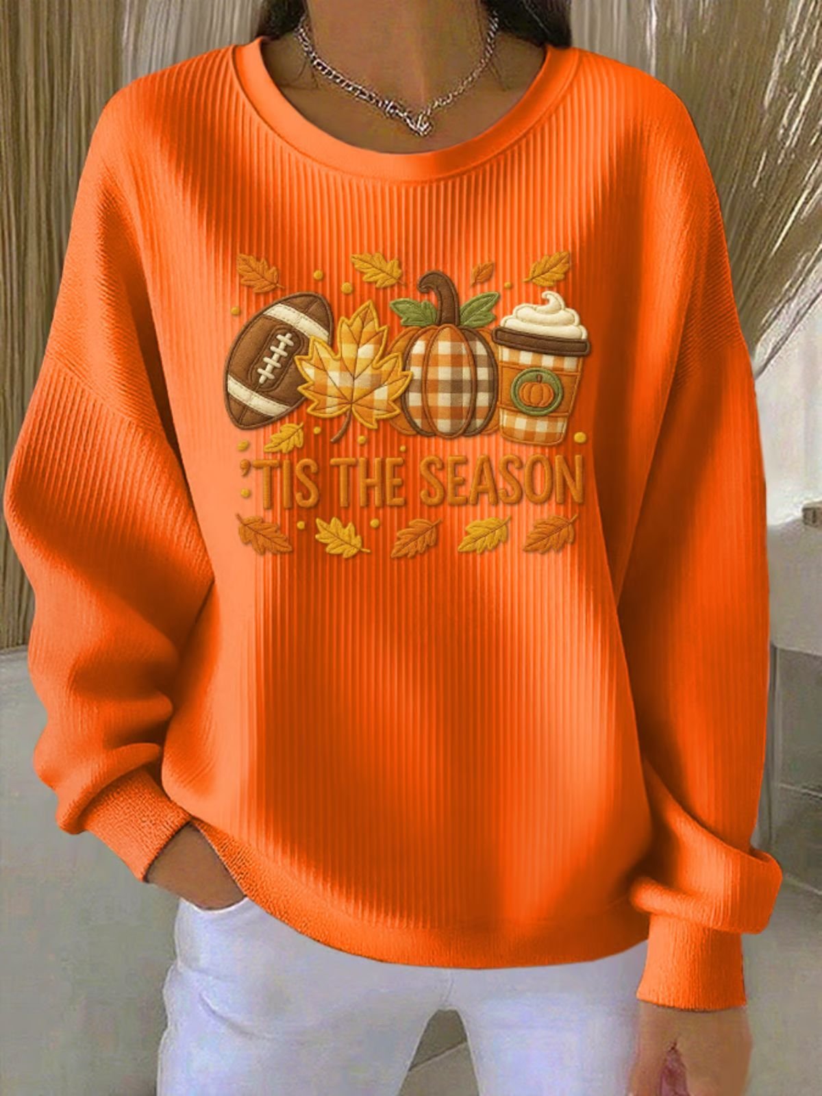 Lässig Rundhals Ahornblatt Sweatshirt