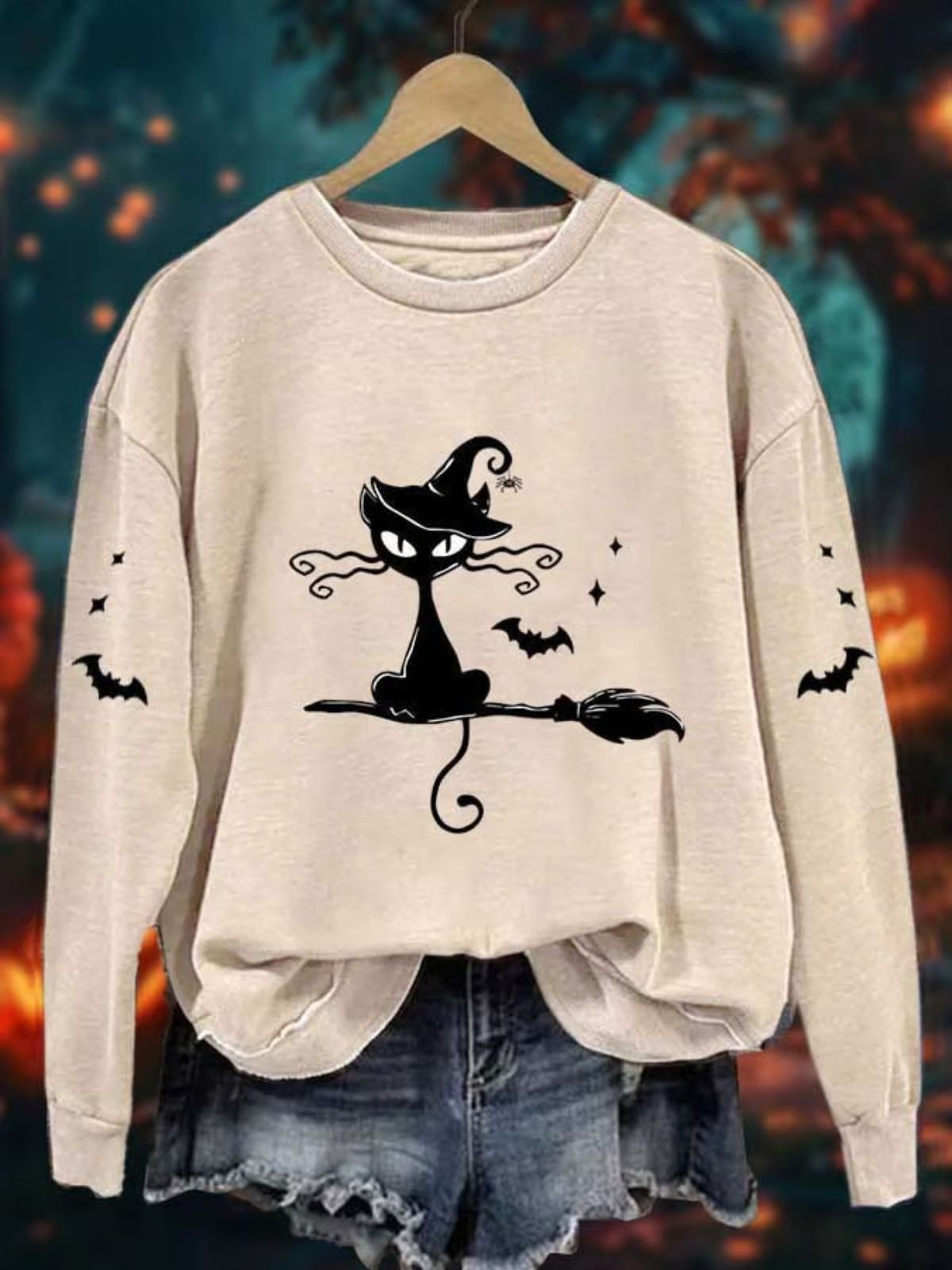 Retro Rundhals Katze Sweatshirt