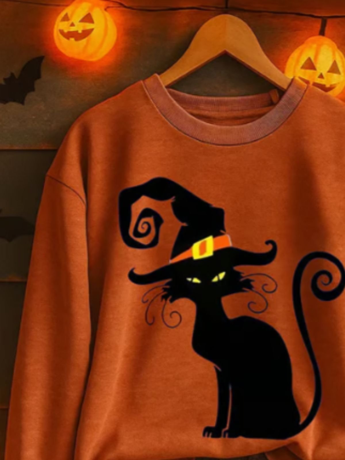 Retro Rundhals Katze Sweatshirt