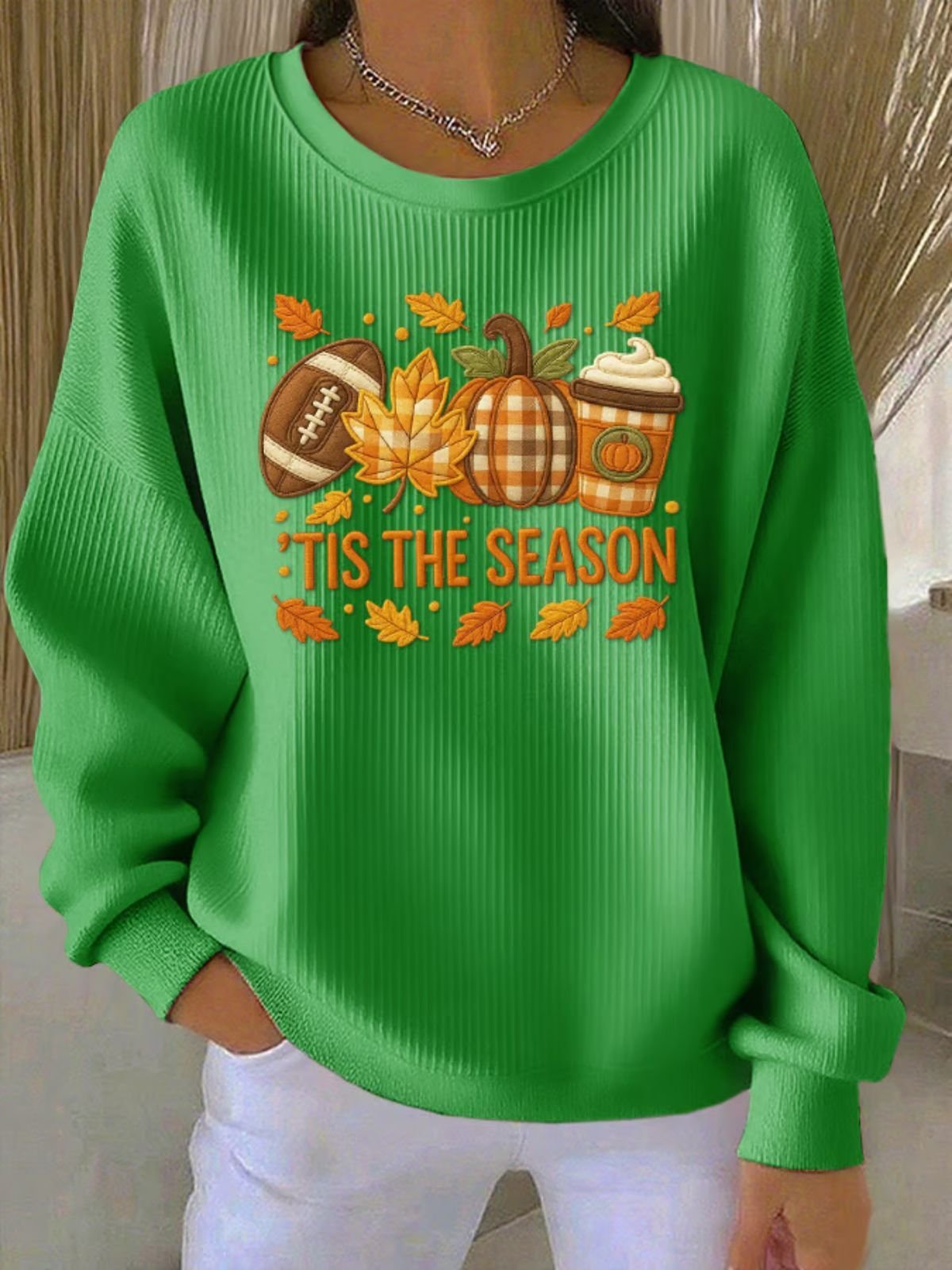 Lässig Rundhals Ahornblatt Sweatshirt