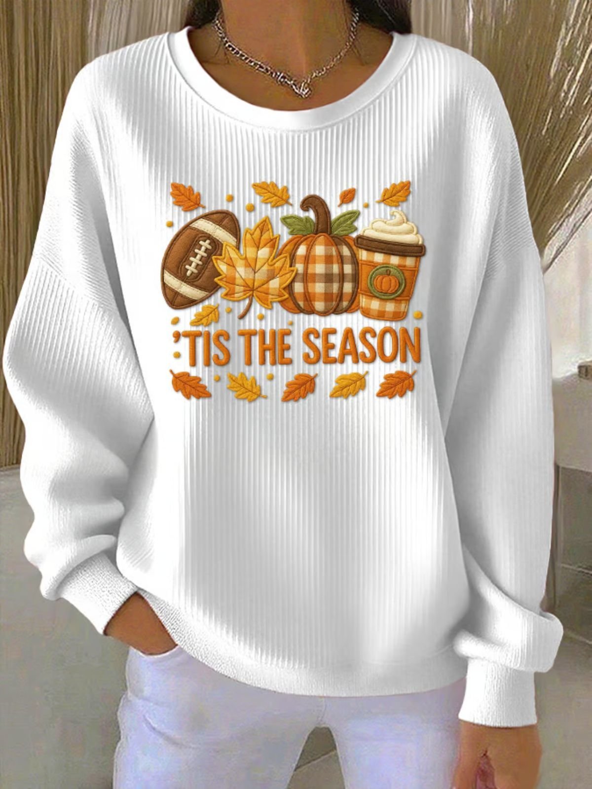 Lässig Rundhals Ahornblatt Sweatshirt