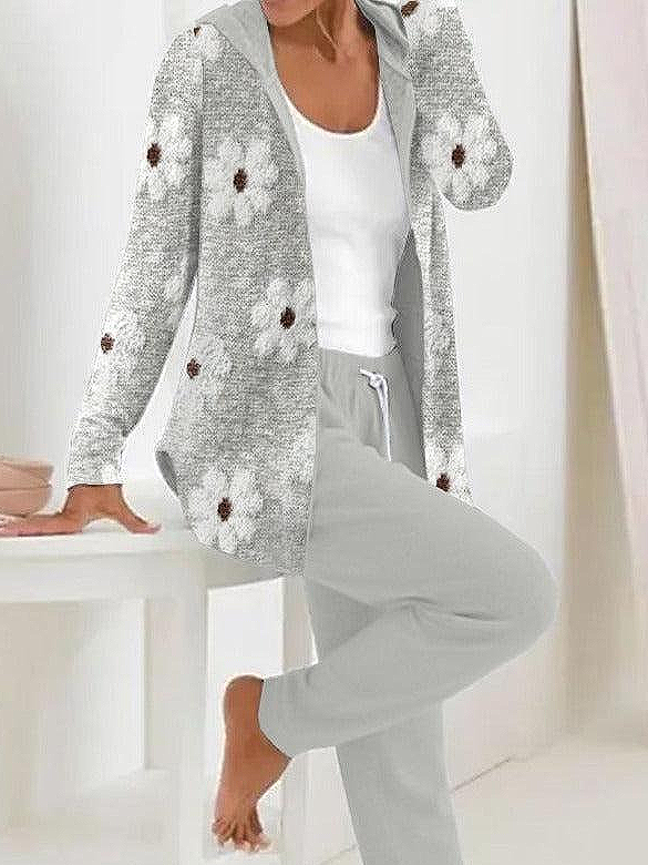 Damen Geblümt Print Zweiteiliges Set Täglich Langarm Lässig Frühling/Herbst Mantel mit Hosen Matching Set