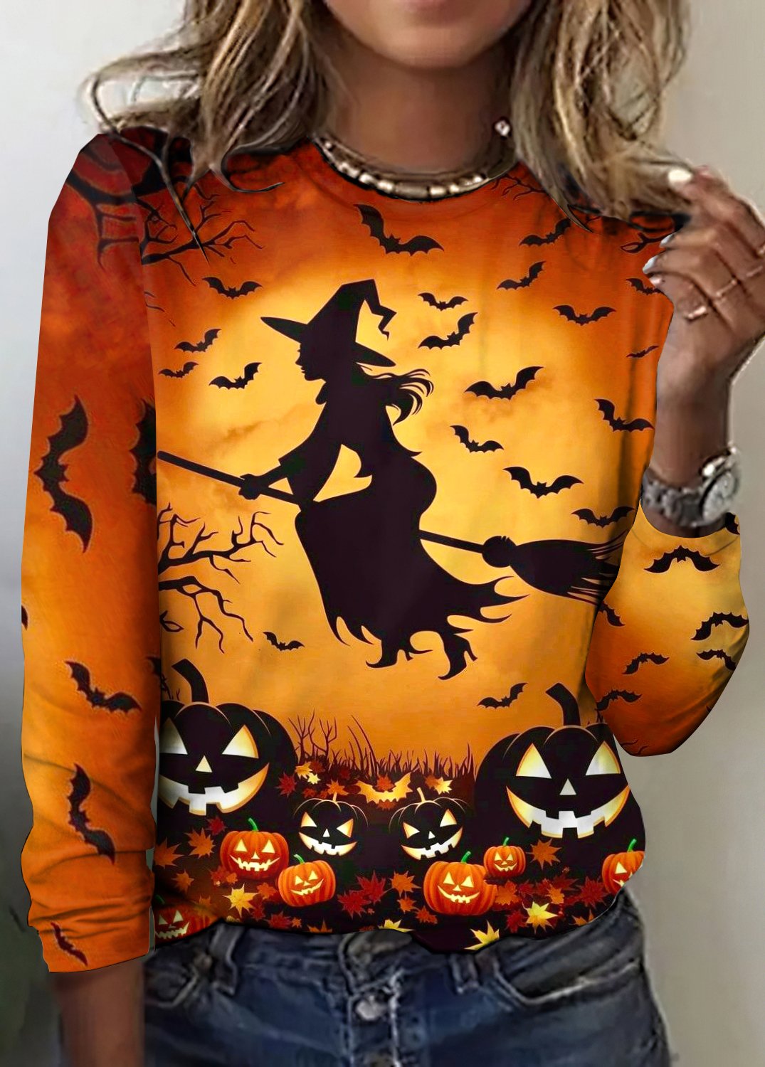 Retro Halloween Rundhals Langarm T-Shirt