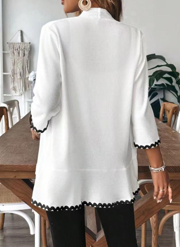 Damen Baumwolle Unifarben Langarm Bequem Lässig Strickjacke