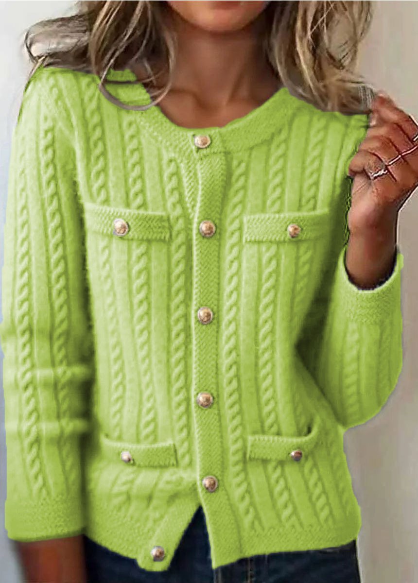 Damen Baumwolle Unifarben Langarm Bequem Lässig Strickjacke