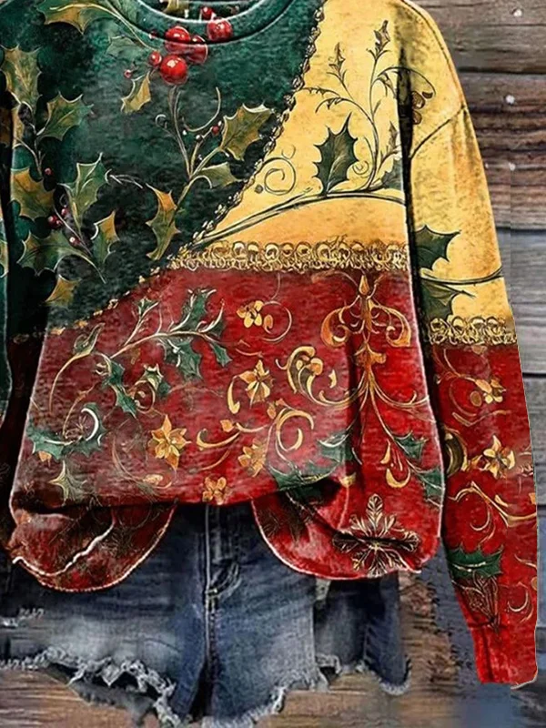 Lässig Rundhals Geblümt Sweatshirt Print