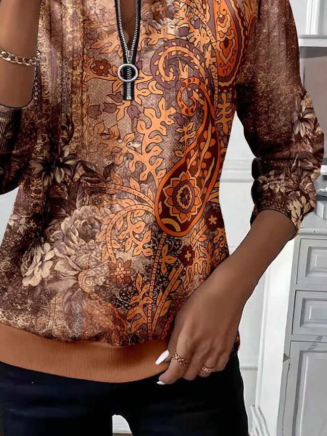 Lässig Rundhals Geblümt Sweatshirt Print