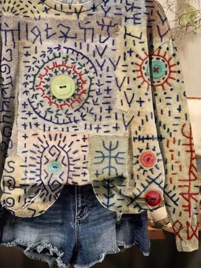 Lässig Rundhals Abstrakt Sweatshirt Print