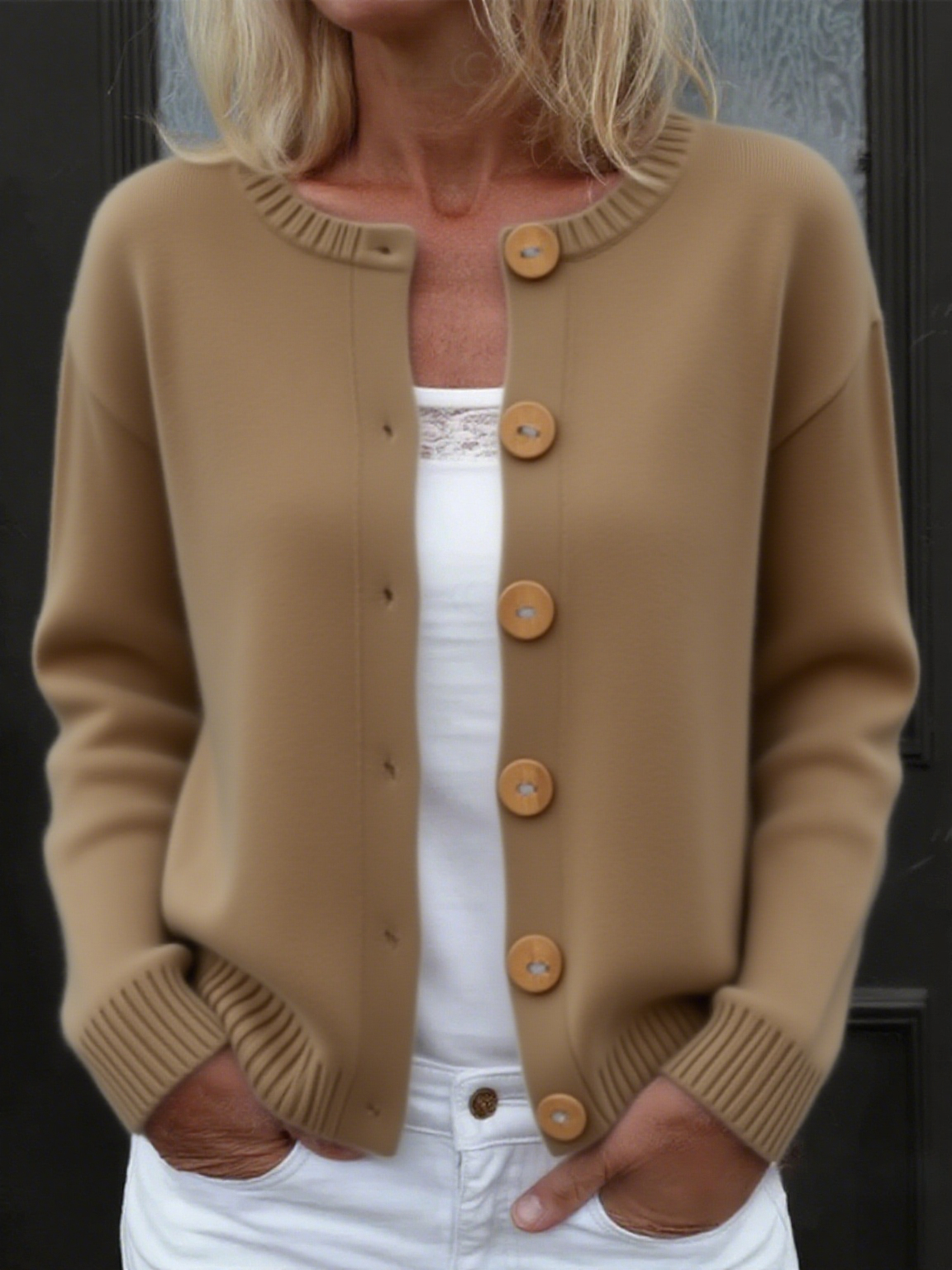 Damen Wolle/Stricken Unifarben Langarm Bequem Lässig Strickjacke