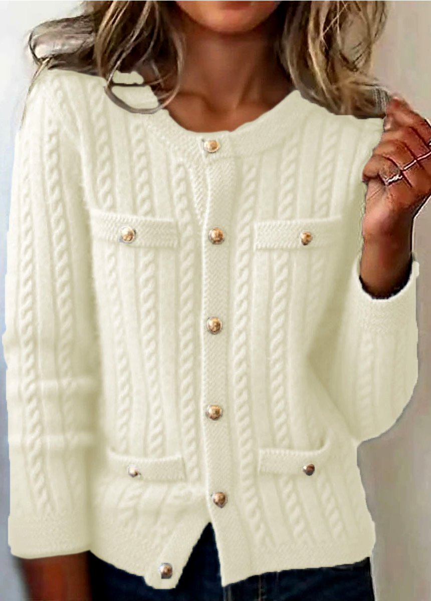 Damen Baumwolle Unifarben Langarm Bequem Lässig Strickjacke