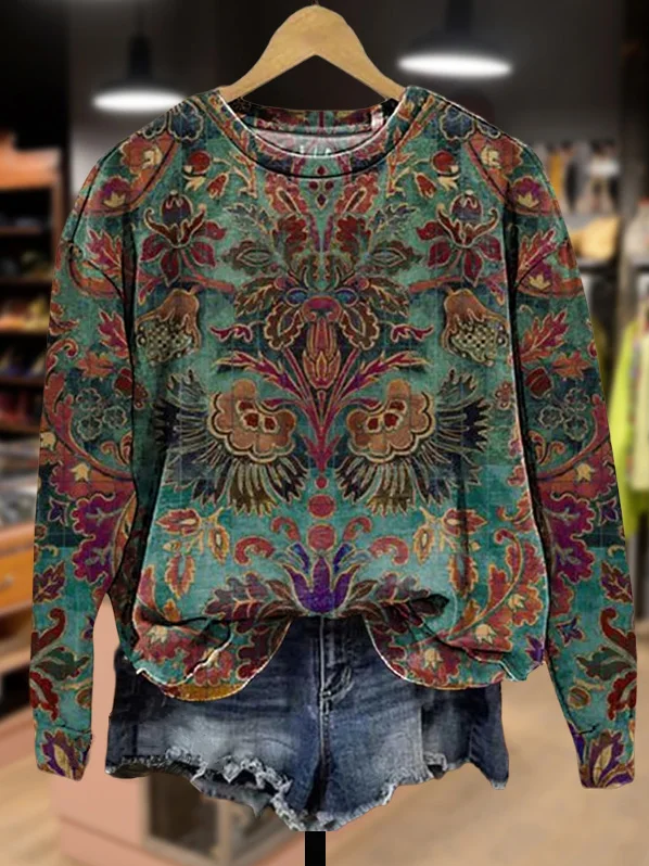 Lässig Rundhals Geblümt Sweatshirt Print