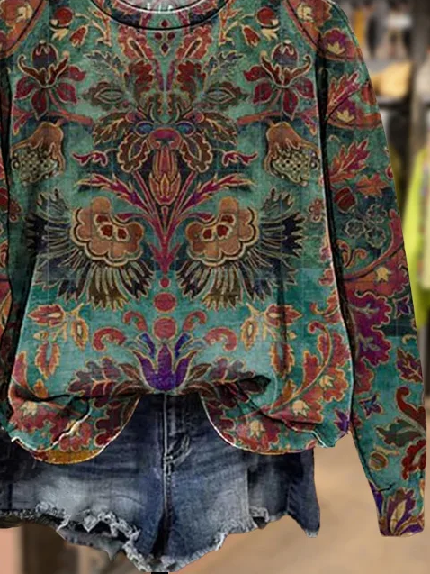 Lässig Rundhals Geblümt Sweatshirt Print