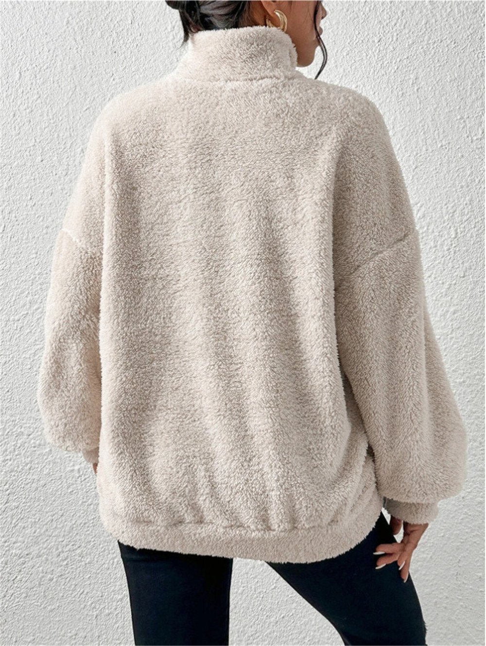 Retro Mock Neck Unifarben Sweatshirt Nahtverarbeitung