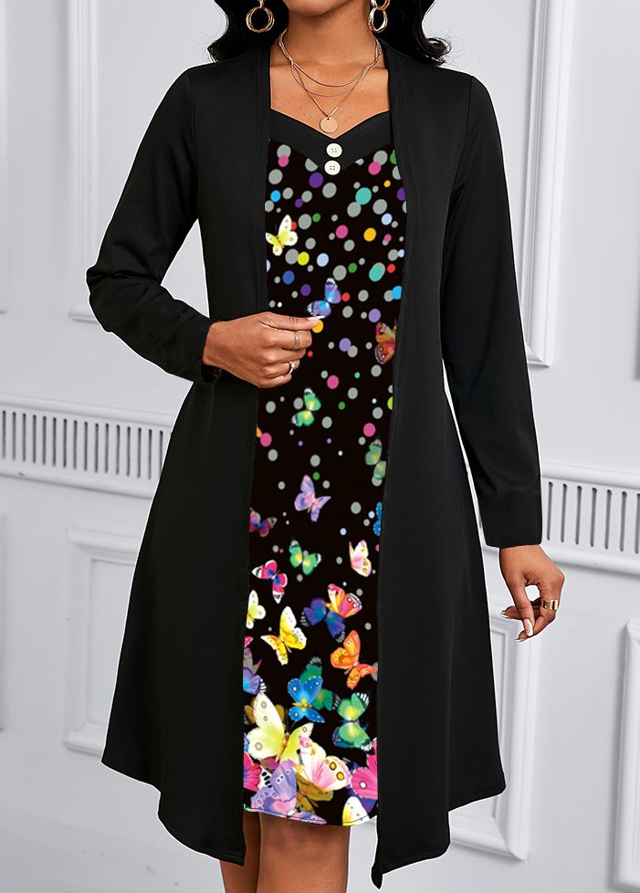 Damen Tier Frühling/Herbst Kleid Rundhals Langarm A-Linien-Kleid