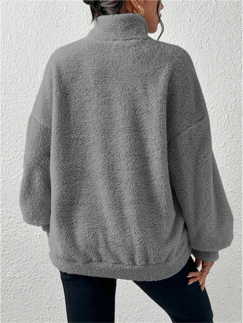 Retro Mock Neck Unifarben Sweatshirt Nahtverarbeitung