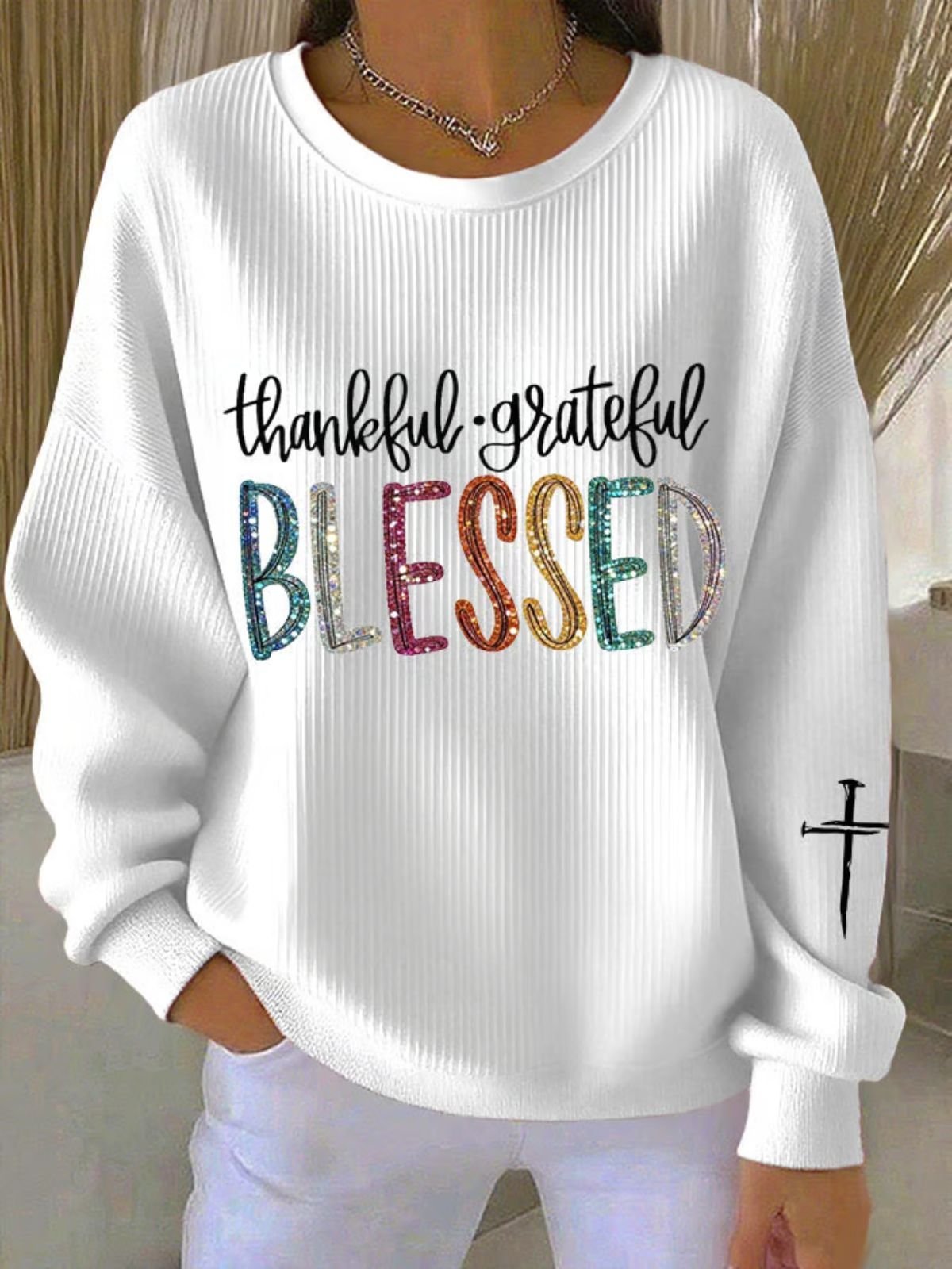 Lässig Rundhals Textbriefe Sweatshirt