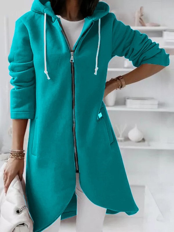 Damen Frühling/Herbst Oberbekleidung Retro Nahtverarbeitung Unifarben Langarm Kapuze Jacke
