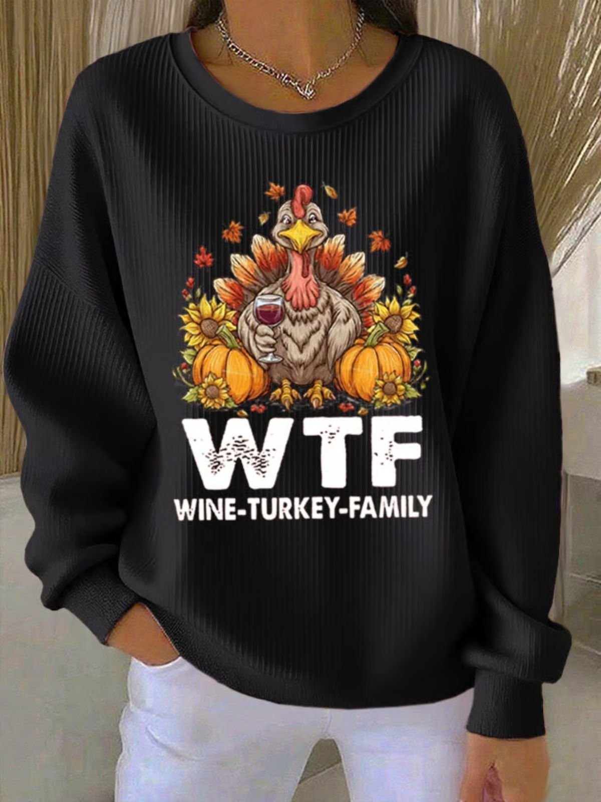 Lässig Rundhals Truthahn Sweatshirt