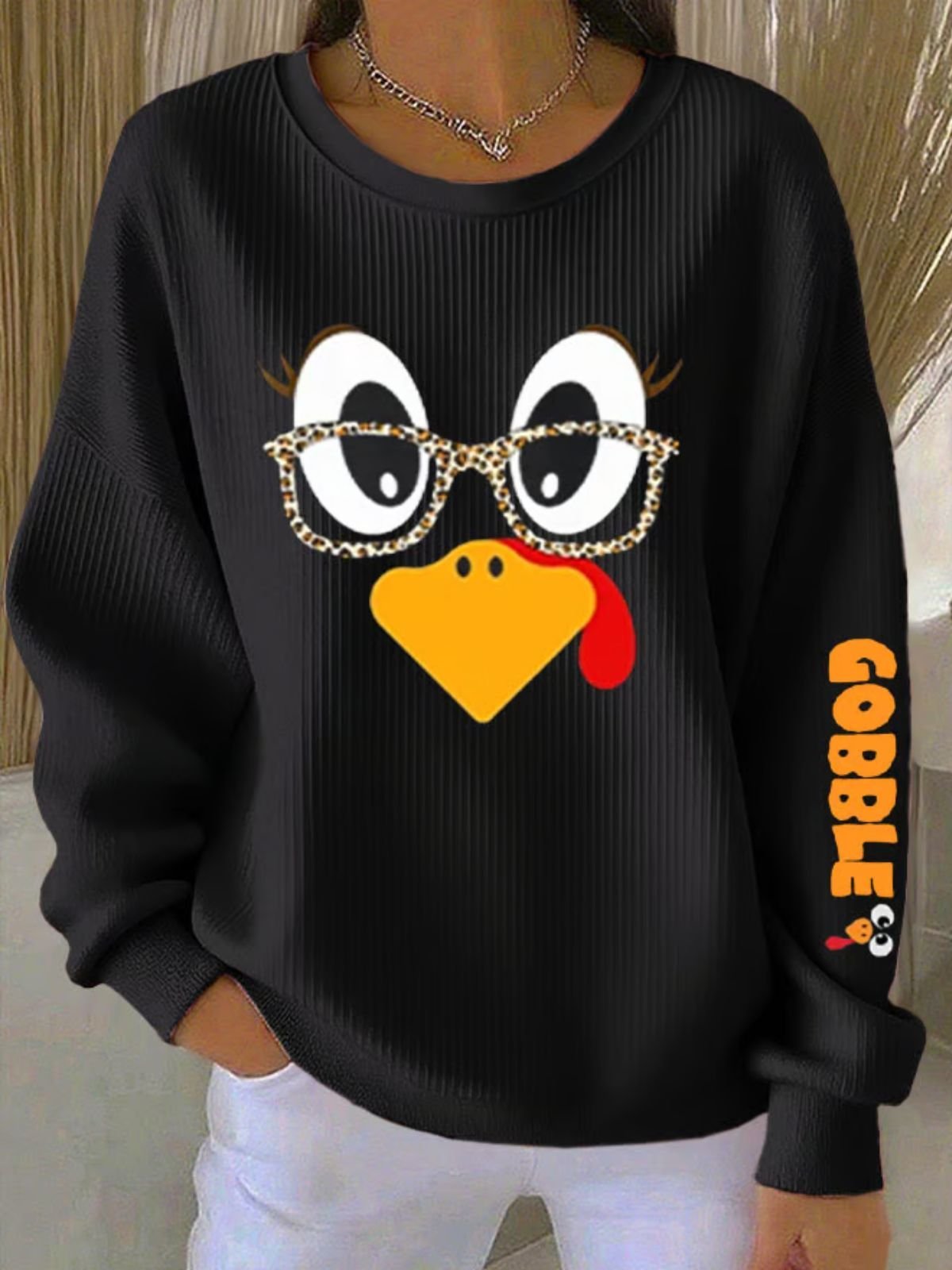 Lässig Rundhals Truthahn Sweatshirt