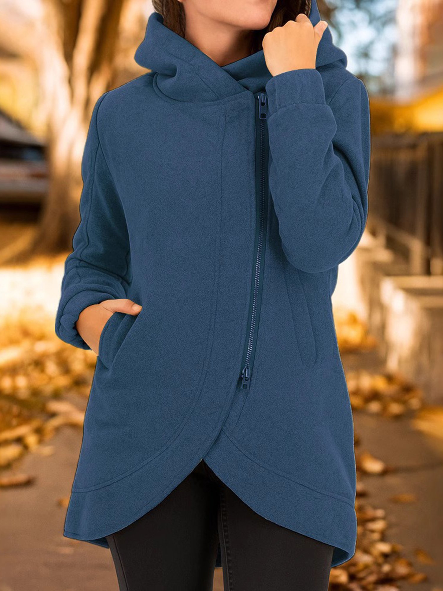 Damen Frühling/Herbst Oberbekleidung Lässig Unifarben Langarm Kapuze Jacke