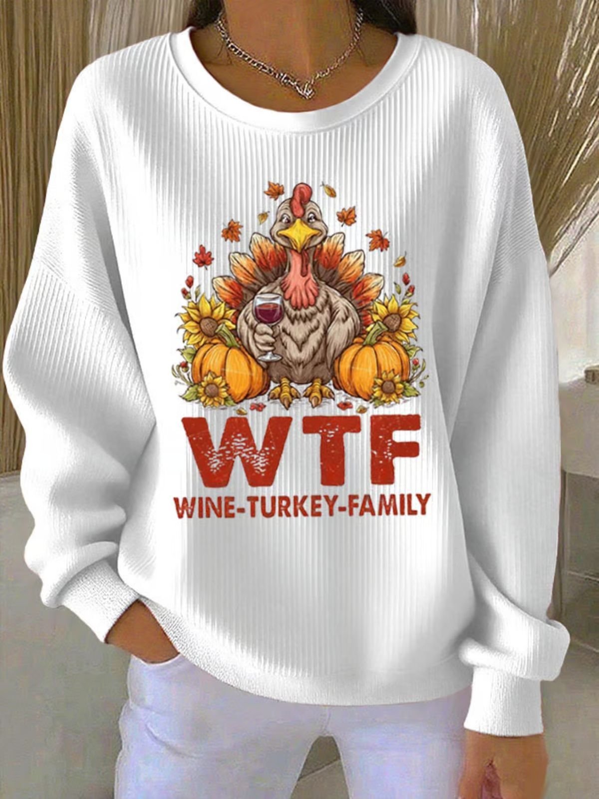 Lässig Rundhals Truthahn Sweatshirt
