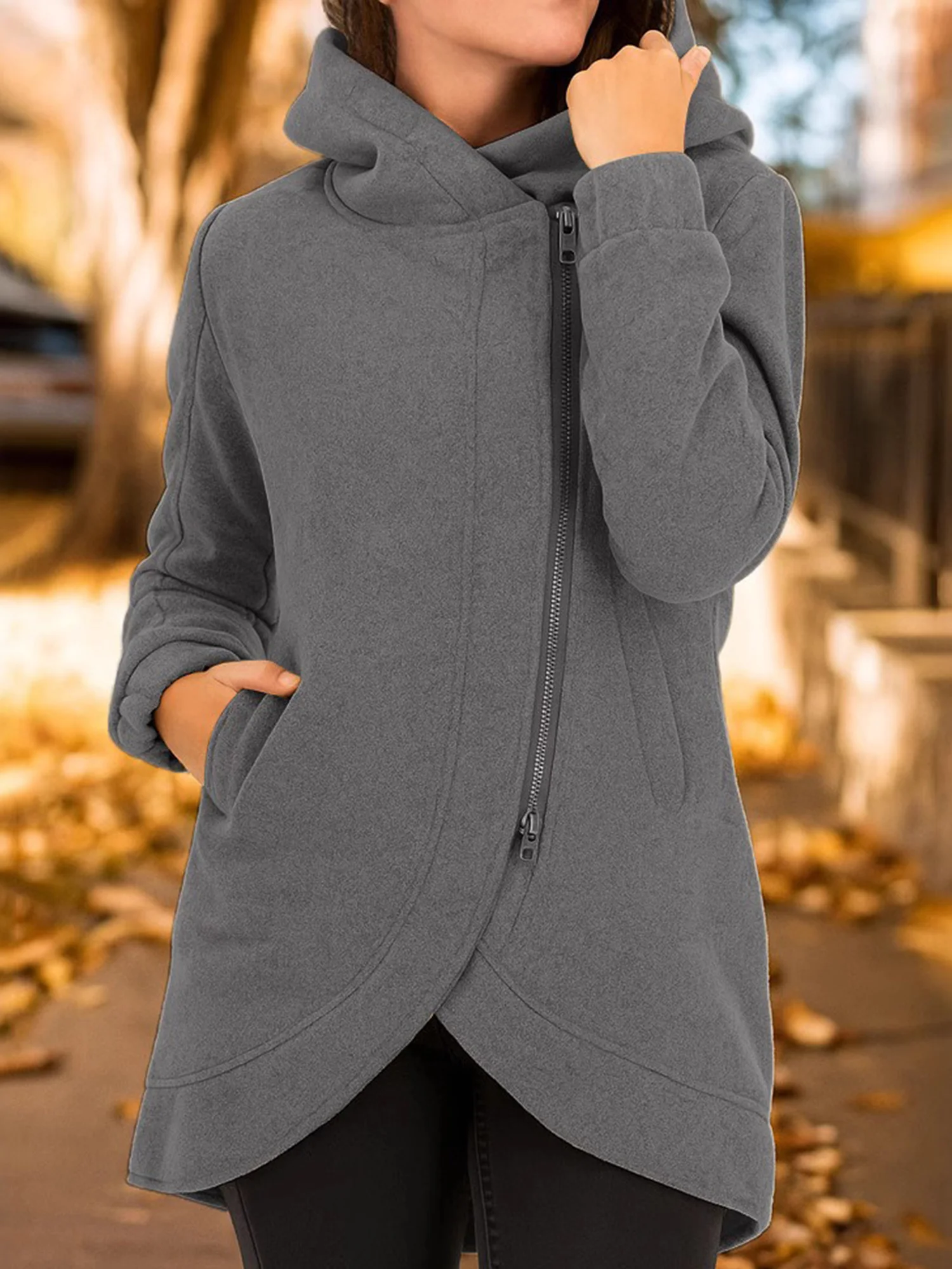 Damen Frühling/Herbst Oberbekleidung Lässig Unifarben Langarm Kapuze Jacke
